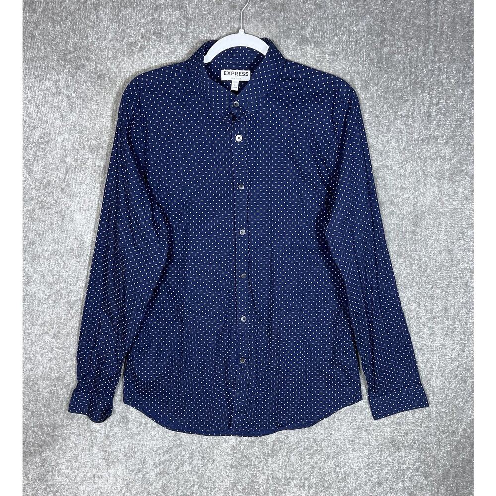 Express Extra Slim Polka Dot Long Sleeve Button Up Shirt Mens Size Large Blue